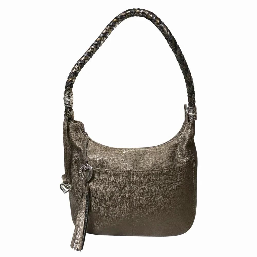 BRIGHTON‎ Barbados Dijon Gold Tone Ziptop Braided Strap Hobo Shoulder Bag